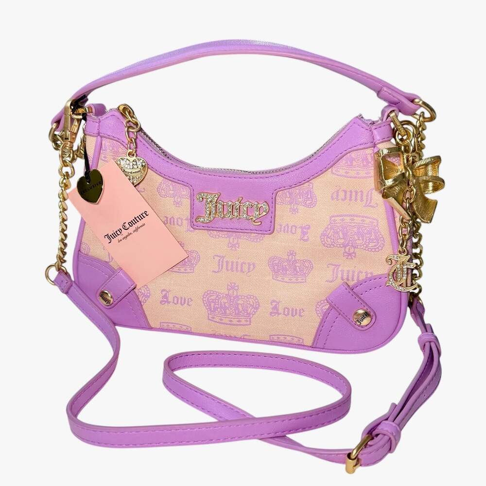 Juicy Couture Monogram Crown Logo Shoulder Bag with Bow Charm